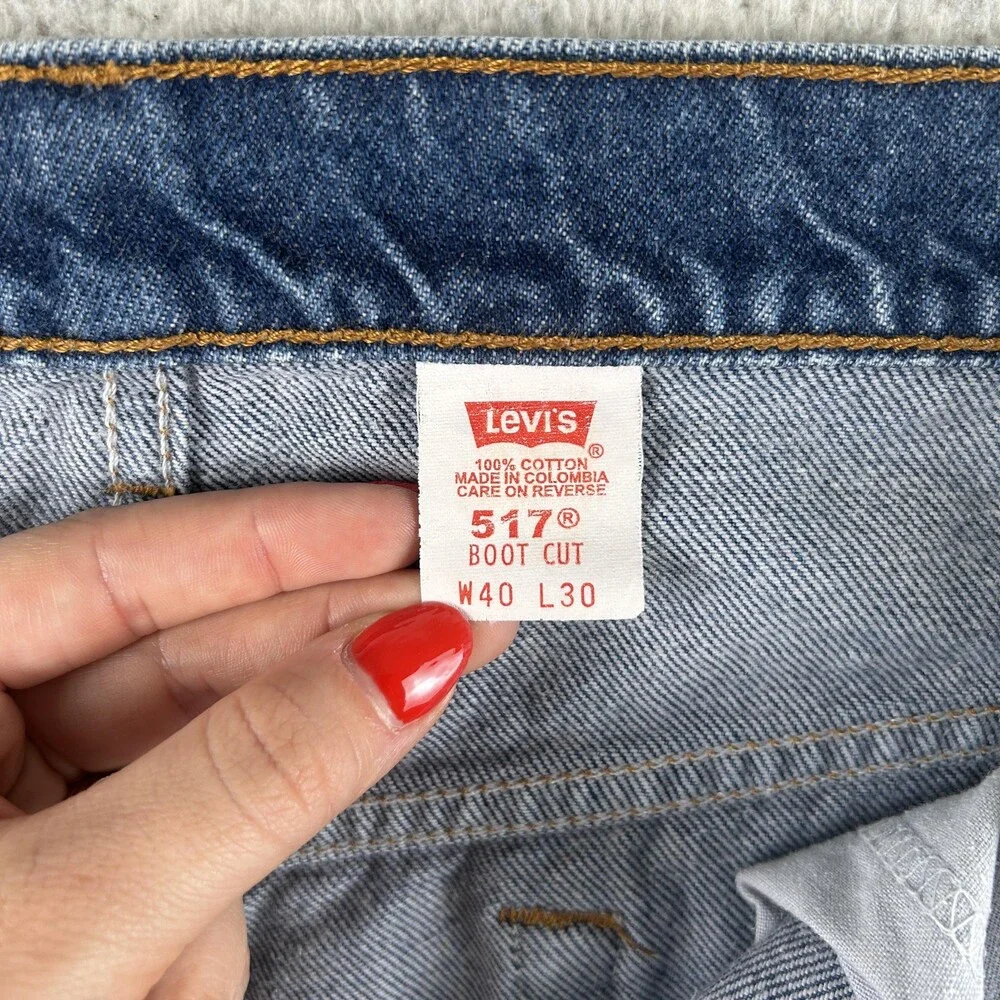 Vintage Levis 517 Jeans Mens 40x27 Medium Wash Denim Bootcut Zip 90s Hemmed